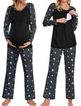 Ekouaer Pyjama d'allaitement pour Femme pour hôpital Manches Longues Modal de Grossesse Ensemble Pyjama 2 pièces Étoile L