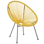 Chaise Fauteuil Type Spaghetti en Rotin PE Jaune et Acier Design Original pour