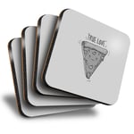 Set of 4 Square Coasters - BW - Pizza True Love Fast Food  #42150