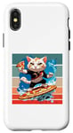 Coque pour iPhone X/XS Chat Surf Pizza Vagues Aventure Fun Energy Tranche Géante