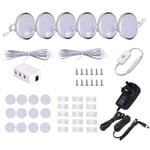 LED Under Cabinet Lighting Fixture,6 Pack Wired Linkable Puck Lights with Touch Dimmer, Plug in Under Counter Lights for Curio Bar, Kitchen, Cupboard, Bookcase, Closet Furniture (6000K Daywhite)