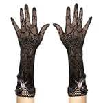 Widmann - Gants en dentelle araignée avec tête de mort, noir, Accessoire, Halloween