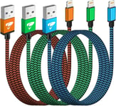 Cable Iphone Chargeur Iphone [3M/Lot De 3] Cable Lightning Usb Mfi Certifié Nylon Tressé Cordon Iphone Charge Rapide Fil Ultra Solide Pour Iphone 14 Pro Max 13 12 11 Xr Xs X 8 7 Plus Se Ipad