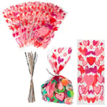 20 Hearts Cello Cellophane Gift Bags with Ties Valentine Display Party Favour