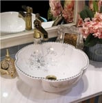 DWSS® Countertop Basin Art handmade ceramic bathroom sink round countertop bathroom basin basin flower-K