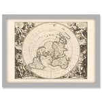 Jacques Cassini Flat Earth Map 1713 Sepia Colour Terrestrial Planisphere According to Astronomers New Observations Decorative World Polar Projection Artwork Framed A3 Wall Art Print