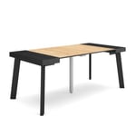 Table console extensible, 180, pour 8 personnes, 180x90x77cm, Pieds en bois, couleur Noir et chêne