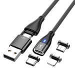 Magnetkabel 3-i-1 - USB-C / Lightning / Micro-USB - 2.4A - 60W - 1m - Svart