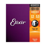 Elixir 16052 Nanoweb Phosphor Bronze Strings, 12-53