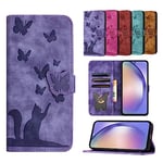 TEDTIKJT Coque Samsung Galaxy A51 4G Étui en Cuir PU Flip Portefeuille Fente pour Carte Magnétique Étui de Protection pour Samsung Galaxy A51 4G Motif Chat Papillon, Violette