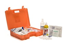 First Aid Box of PVC (Polyvinyl Chloride), Colour Orange, for Businesses, More Than 2 People Can Be Hung On The Wall – Contains 1 Device for Measuring The Blood Pressure