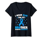 Womens I Wear Blue For My Brother Diabetes Awareness T1D Support V-Neck T-Shirt