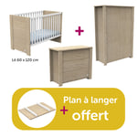 Sauthon Chambre bébé complète Antonin : lit 60x120, commode, armoire, plan à langer offert