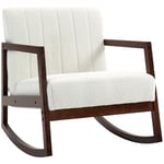 HOMCOM Fauteuil à Bascule Fauteuil Allaitement Rocking Chair en Tissu Effet Laine bouclée avec Pieds en Bois Massif d'hévéa, Chaise à Bascule pour Chambre, Salon - dim. 67l x 93P x 80H cm crème