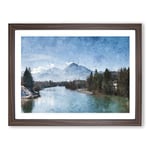 Mountain Above The Lake Painting Modern Art Framed Wall Art Print, Ready to Hang Picture for Living Room Bedroom Home Office Décor, Walnut A2 (64 x 46 cm)