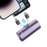 iWALK LinkPod X Portable Charger with 2 Exchangable Plug USB-C and USB Light 5000mAh Small Power Bank Battery Pack Compatible with iPhone 16,15,14,13,12,11,XR,Samsung S23,S24,AirPods,Purple