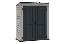 Duramax YardMate Pent Roof PLUS 5 x 3 (1.57 m2) Plastic Garden Shed with Heavy-Duty Plastic Floor, Strong Metal Roof Structure, Fire Retardant & Maintenance-Free Storage Shed, Dark Grey & Adobe