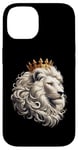 Coque pour iPhone 14 lion blanc portant une couronne dorée