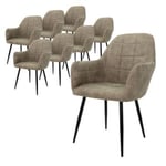 Lot de 8 chaises de salle à manger avec dossier et accoudoirs, Olive