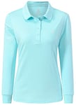 JINSHI Womens Long-Sleeve Polo Tops Lady-fit Shirt Premium Sports Golf Polo T-Shirts Light-Blue Size M