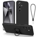 Galful Coque Samsung Galaxy S24 Plus Housse de Protection en Silicone Protege avec Anneau Antichoc Etui avec 360 Degrés Support Anti-Rayures Ultra Mince Case Souple Lanyard Cover-Noir