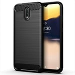 PIXFAB For Nokia 2.3 Case, [Slim Fit] Shockproof Brushed Carbon Fibre [Protective Case] Cover, Gel Rubber Phone Case With [Screen Protector] For Nokia 2.3 (6.2") - Black