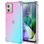 Osophter for Motorola Moto G54 Case: with 2pcs Screen Protector,two color gradient reinforced corner TPU shock absorption flexible Cell Phone Cover for Moto G54(Pink Teal)