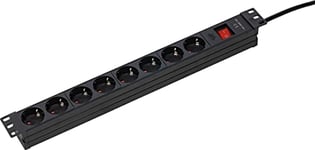 as - Schwabe 18191 Bloc multiprise 8 Voies 19 Rack, pour Installation Universelle dans Les armoires réseau 19", 230 V/16 A, en 45 degrés, IP20, Noir, câble de 3 m