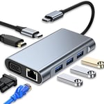 Hub USB C, Adaptateur Multiport 7 en 1 avec 4K HDMI VGA USB 3.0 100 W PD et Ethernet RJ45, Station d'accueil Compatible avec MacBook Pro & Air et Autres Appareils de Type C