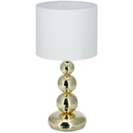 Relaxdays - Lampe de table socle or métal lampe de chevet abat-jour blanc tissu design boule, HxD: 50 x 25 cm, blanc/or