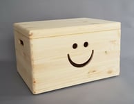 Large Wooden Box Smile Toy Storage Home Decor Craft Decoupage Handles Lid Wood