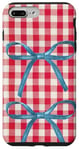 iPhone 7 Plus/8 Plus Blue Bows On Red White Gingham Plaid Cute Christmas Pattern Case