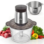 Bear 2L+1.8L Hachoir Électrique En Acier Inox, 600w 2 Vitesses, 4 Lames En Acier Inoxydable, Coupe Julienne Dans Un Récipient En Verre Pour La Viande, Les Aliments Pour Bébés, Les Fruits, Les Légumes