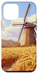 iPhone 12 mini Wheat Fields With Windmills Landscape Vintage Graphic Case