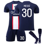 Paris 22/23 Fotbollströjor Barn Hemmaträning T-shirt Shorts Dräkt Vuxen Barn Fotbollströjor MESSI 30 Goodies Säsongsupdate MESSI 30 MESSI 30 S