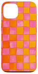 Coque pour iPhone 13 Motif à carreaux rose vif et orange