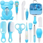 13 Pcs Baby Care Set, Wieat Newborn Grooming Essentials, Includes Comb, Nail Clippers, Finger Toothbrush, etc. with Wipable Waterproof Bag, Travelling Home Baby Products