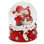 Dekohelden24 Snow globe, snowman with child, red and white, dimensions H x W x Ø ball: approx. 8.5 x 7 cm/Ø 6.5 cm.