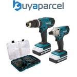 Makita 18v Cordless Combi Hammer Drill & Impact Driver Twin Pack + 74 piece Set