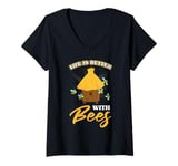 Womens Life Is Better With Bees Beekeeping Hive V-Neck T-Shirt