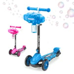 Xootz Kids Bubble Go Foldable Scooter, 3 Wheel Tri-Scooter with Bubble Machine, Tilt-and-Turn, Age 3+, Blue