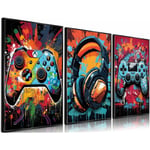 3 st. Cool Gaming Väggkonst Retro Videospel Vattenfärg Posters Bilder Färgglada Neon Gamepad Canvas Målningar Tryck 12x16in Oinramade