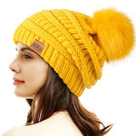 REDESS Bonnet d'hiver à Pompons pour Femme Doublure Polaire Chaude Épais Slouchy Snow Knit Chunky Baggy Skull Ski Cap