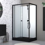 Cabine de douche rectangulaire 110x80x197 cm - Porte coulissante - Receveur Noir Mat