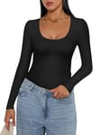 Ekouaer Long Sleeve Top Women Thermal Shirt Underscrubs Tee Ladies Thermal Tops Black S