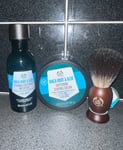 Body Shop Maca Root & Aloe Shaving Cream & Post-shave Water Gel & Shaving Brush