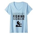 Womens Legendary Fishing Coach Fishing Bigfoot Yeti Sasquatch V-Neck T-Shirt