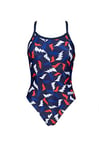 Arena Women's Print Challenge Back One Piece Swimsuit, Lightning Colors Navy, 32 UK