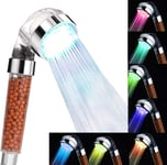 Pommeau Douche Anti Calcaire,Economiseur d'eau Pression Pommeau de Douche à LED avec 7 Couleurs Changeantes,Transparent Douche à Main avec Filtre ionique et Pierre pour Spa.[T92]