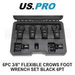 US PRO Tools 6pc 3/8" Dr Flexible Crows Foot Wrench Set Black 6pt 12-19mm 7516